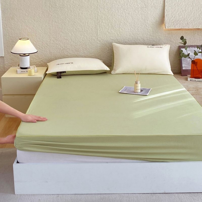 91家纺网 家纺一手货源 找家纺 恋之语 2025新款纯色亲肤舒适麻绳款床笠 抹茶绿