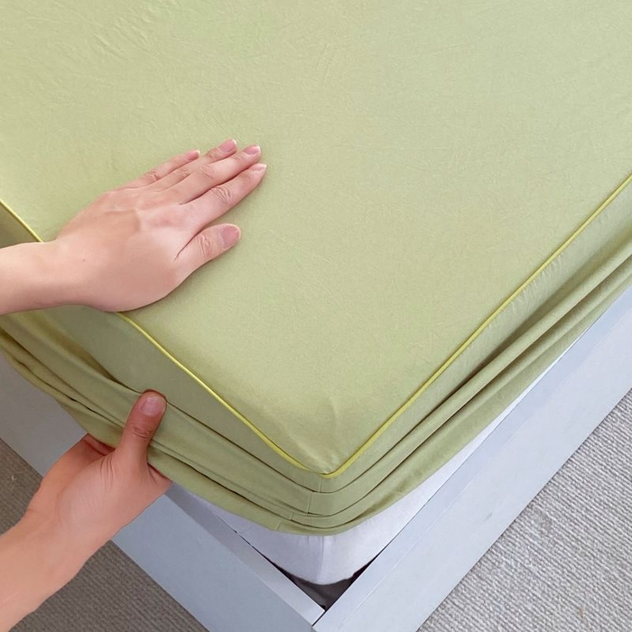 91家纺网 家纺一手货源 找家纺 恋之语 2025新款纯色亲肤舒适麻绳款床笠 抹茶绿