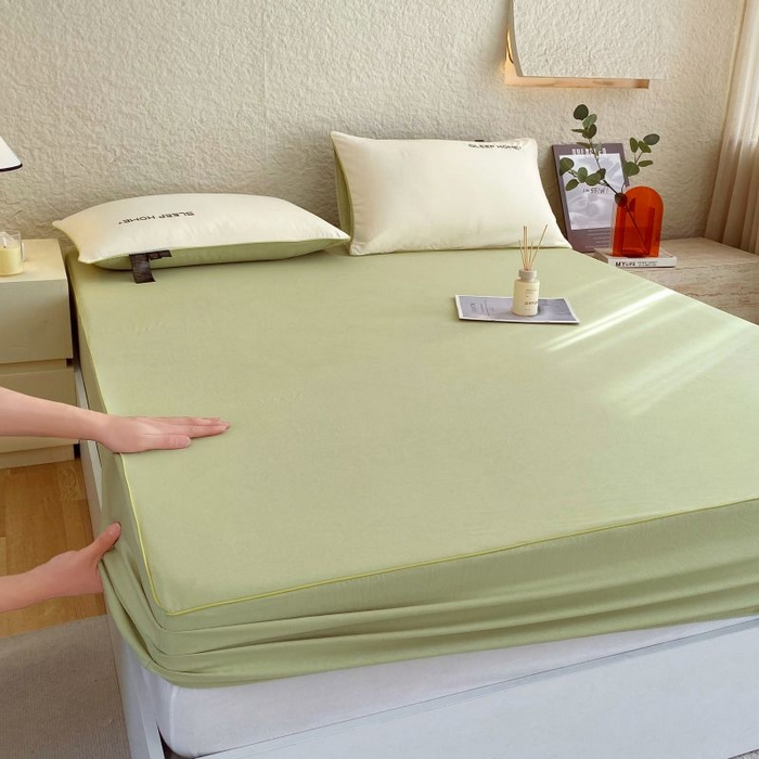 91家纺网 家纺一手货源 找家纺 恋之语 2025新款纯色亲肤舒适麻绳款床笠 抹茶绿