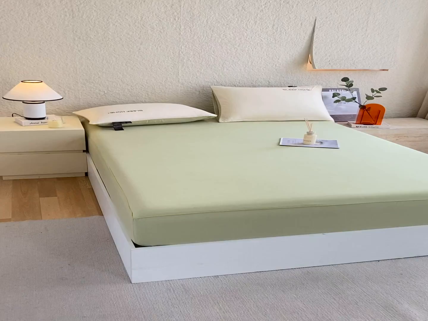 91家纺网 家纺一手货源 找家纺 恋之语 2025新款纯色亲肤舒适麻绳款床笠 抹茶绿