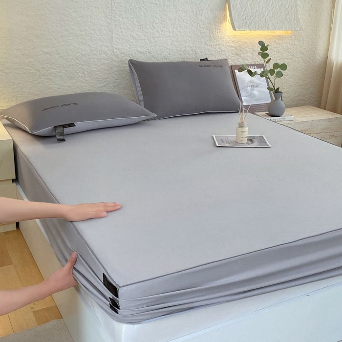 91家纺网 家纺一手货源 找家纺 恋之语 2025新款纯色亲肤舒适麻绳款床笠 浅灰