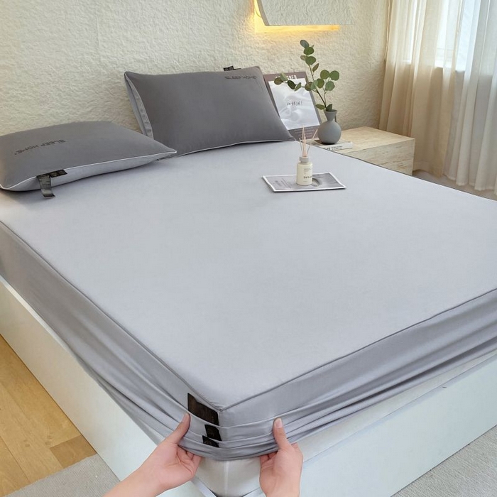 91家纺网 家纺一手货源 找家纺 恋之语 2025新款纯色亲肤舒适麻绳款床笠 浅灰