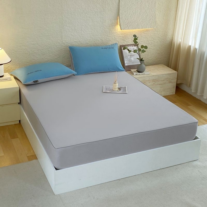 91家纺网 家纺一手货源 找家纺 恋之语 2025新款纯色亲肤舒适麻绳款床笠 浅灰-蓝