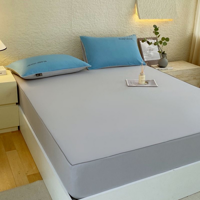 91家纺网 家纺一手货源 找家纺 恋之语 2025新款纯色亲肤舒适麻绳款床笠 浅灰-蓝