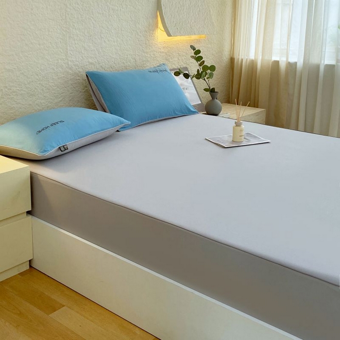 91家纺网 家纺一手货源 找家纺 恋之语 2025新款纯色亲肤舒适麻绳款床笠 浅灰-蓝