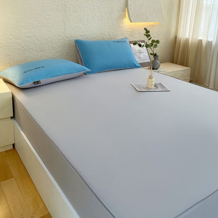 91家纺网 家纺一手货源 找家纺 恋之语 2025新款纯色亲肤舒适麻绳款床笠 浅灰-蓝