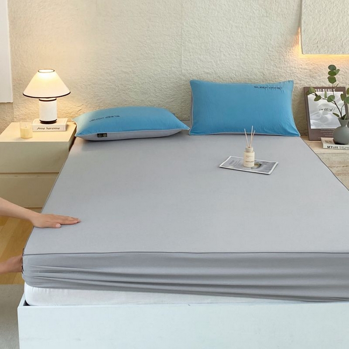 91家纺网 家纺一手货源 找家纺 恋之语 2025新款纯色亲肤舒适麻绳款床笠 浅灰-蓝