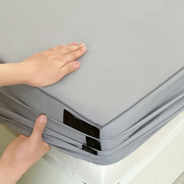 91家纺网 家纺一手货源 找家纺 恋之语 2025新款纯色亲肤舒适麻绳款床笠 浅灰-蓝