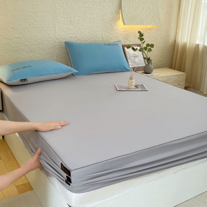 91家纺网 家纺一手货源 找家纺 恋之语 2025新款纯色亲肤舒适麻绳款床笠 浅灰-蓝