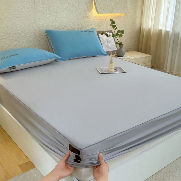 91家纺网 家纺一手货源 找家纺 恋之语 2025新款纯色亲肤舒适麻绳款床笠 浅灰-蓝