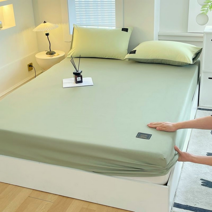 91家纺网 家纺一手货源 找家纺 恋之语 2025新款纯色亲肤舒适贴布标单床笠90克 芥末绿