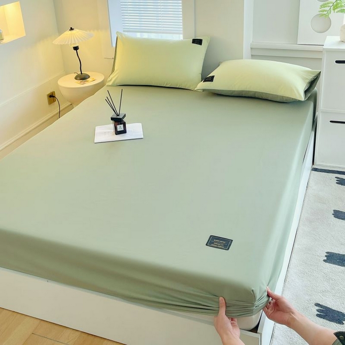 91家纺网 家纺一手货源 找家纺 恋之语 2025新款纯色亲肤舒适贴布标单床笠90克 芥末绿