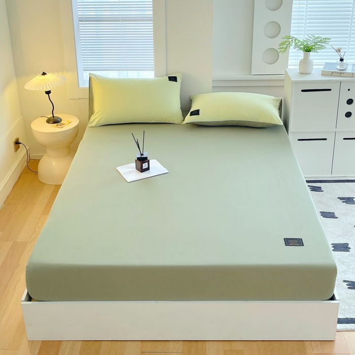 91家纺网 家纺一手货源 找家纺 恋之语 2025新款纯色亲肤舒适贴布标单床笠90克 芥末绿