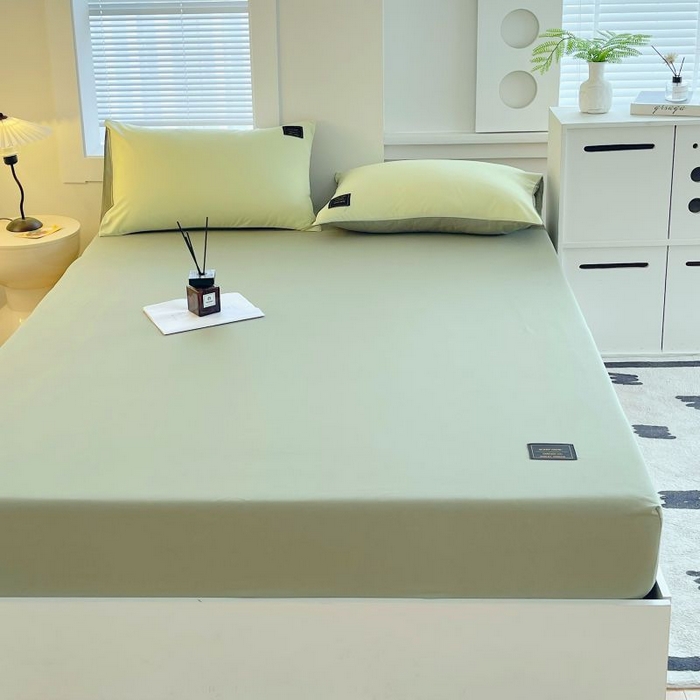 91家纺网 家纺一手货源 找家纺 恋之语 2025新款纯色亲肤舒适贴布标单床笠90克 芥末绿