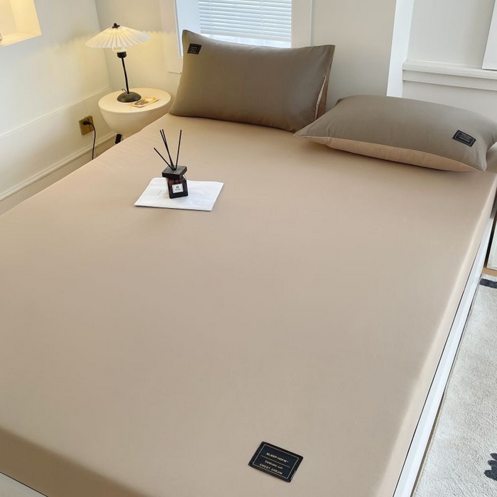 91家纺网 家纺一手货源 找家纺 恋之语 2025新款纯色亲肤舒适贴布标单床笠90克 卡其灰2