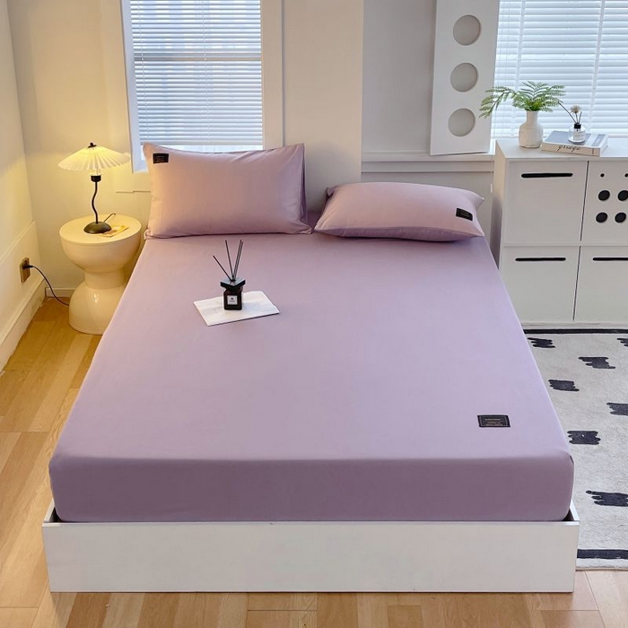 91家纺网 家纺一手货源 找家纺 恋之语 2025新款纯色亲肤舒适贴布标单床笠90克 罗兰紫