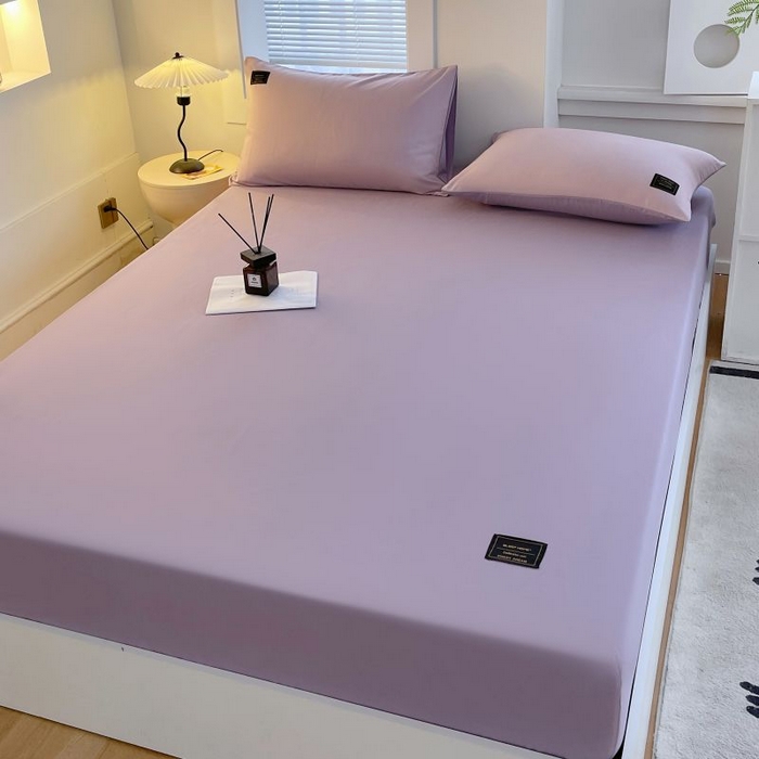 91家纺网 家纺一手货源 找家纺 恋之语 2025新款纯色亲肤舒适贴布标单床笠90克 罗兰紫