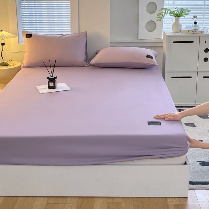 91家纺网 家纺一手货源 找家纺 恋之语 2025新款纯色亲肤舒适贴布标单床笠90克 罗兰紫