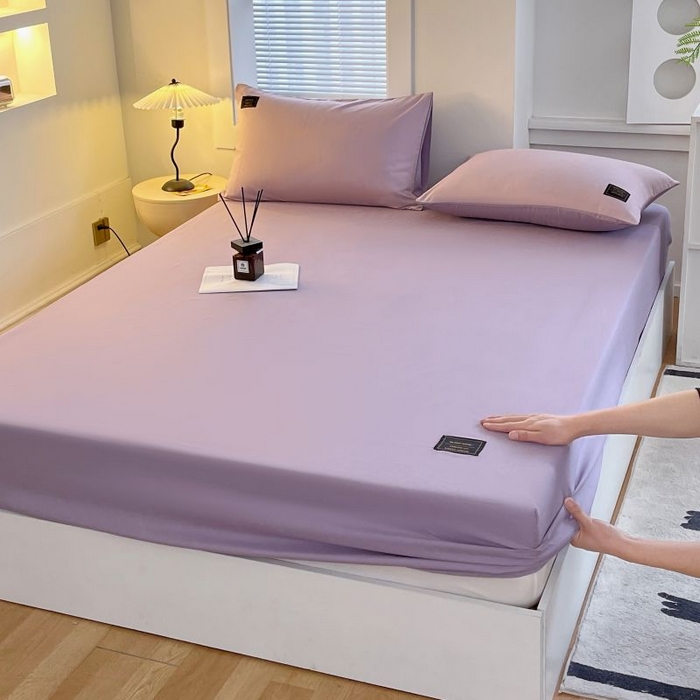 91家纺网 家纺一手货源 找家纺 恋之语 2025新款纯色亲肤舒适贴布标单床笠90克 罗兰紫