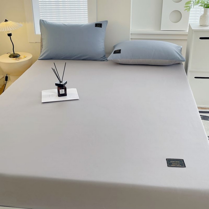 恋之语 2025新款纯色亲肤舒适贴布标单床笠90克 浅灰+蓝