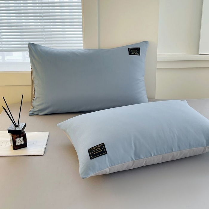 91家纺网 家纺一手货源 找家纺 恋之语 2025新款纯色亲肤舒适贴布标单床笠90克 浅灰+蓝