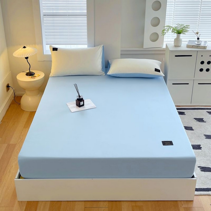 91家纺网 家纺一手货源 找家纺 恋之语 2025新款纯色亲肤舒适贴布标单床笠90克 浅蓝2