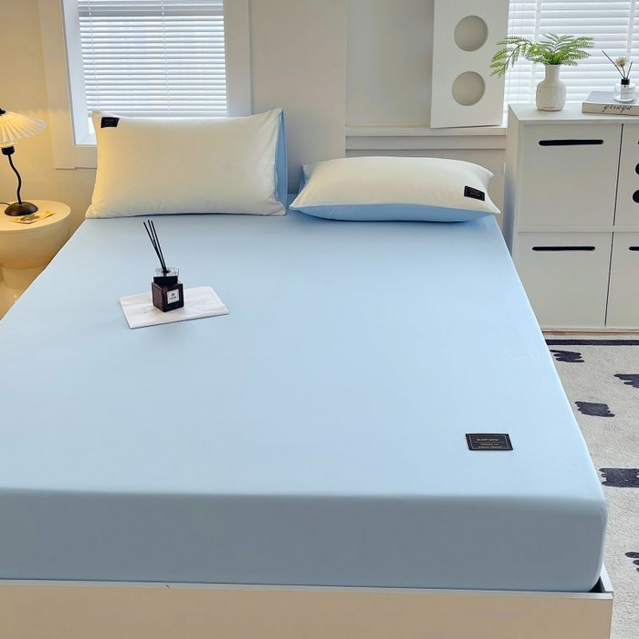 91家纺网 家纺一手货源 找家纺 恋之语 2025新款纯色亲肤舒适贴布标单床笠90克 浅蓝2