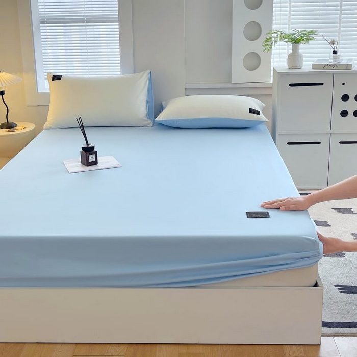 91家纺网 家纺一手货源 找家纺 恋之语 2025新款纯色亲肤舒适贴布标单床笠90克 浅蓝2