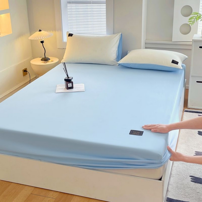 91家纺网 家纺一手货源 找家纺 恋之语 2025新款纯色亲肤舒适贴布标单床笠90克 浅蓝2