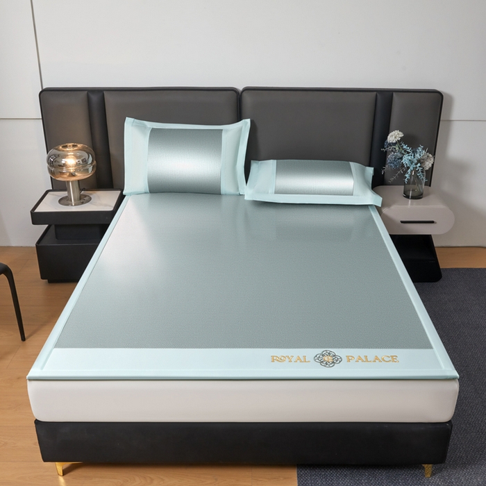 91家纺网 家纺一手货源 找家纺 全季家居 2025新款A类抗菌防螨幸运星系列冰藤席凉席席子 水绿 床席