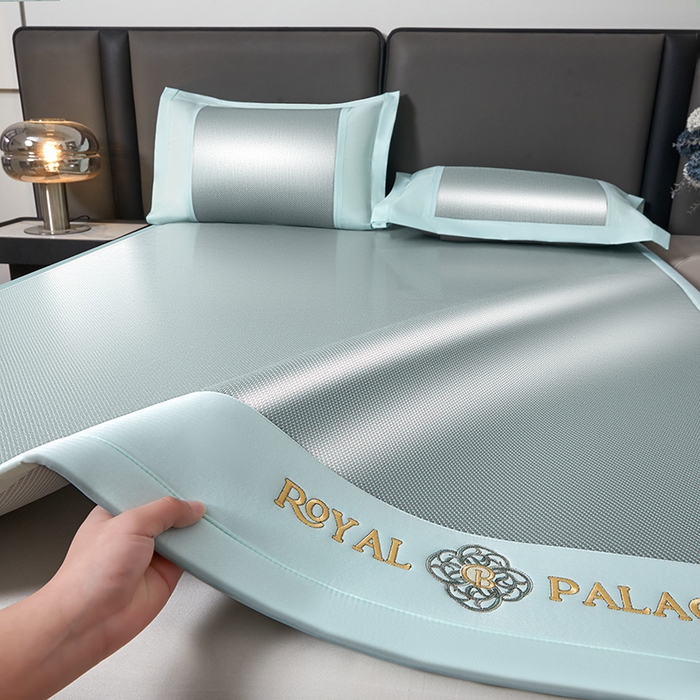 91家纺网 家纺一手货源 找家纺 全季家居 2025新款A类抗菌防螨幸运星系列冰藤席凉席席子 水绿 床席