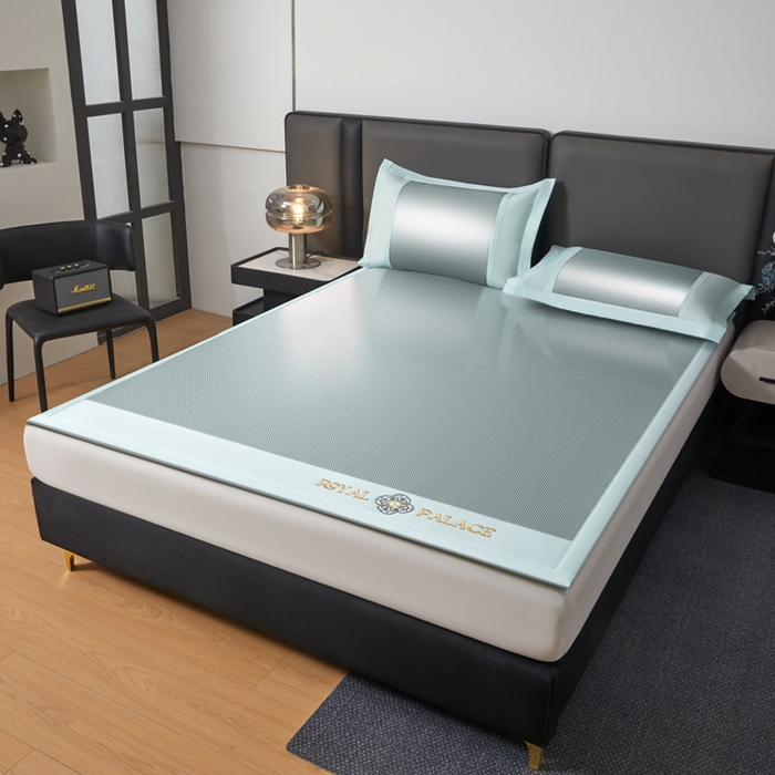 91家纺网 家纺一手货源 找家纺 全季家居 2025新款A类抗菌防螨幸运星系列冰藤席凉席席子 水绿 床席