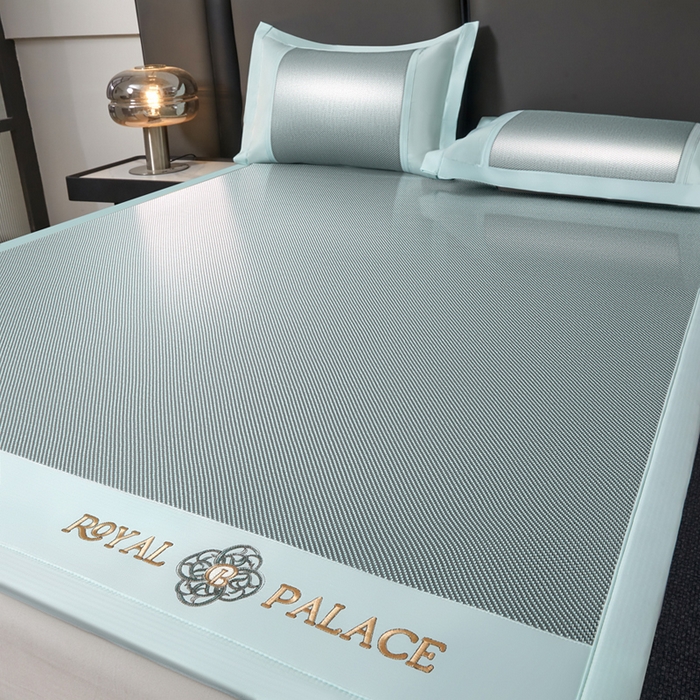 91家纺网 家纺一手货源 找家纺 全季家居 2025新款A类抗菌防螨幸运星系列冰藤席凉席席子 水绿 床席