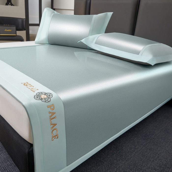 91家纺网 家纺一手货源 找家纺 全季家居 2025新款A类抗菌防螨幸运星系列冰藤席凉席席子 水绿 床席