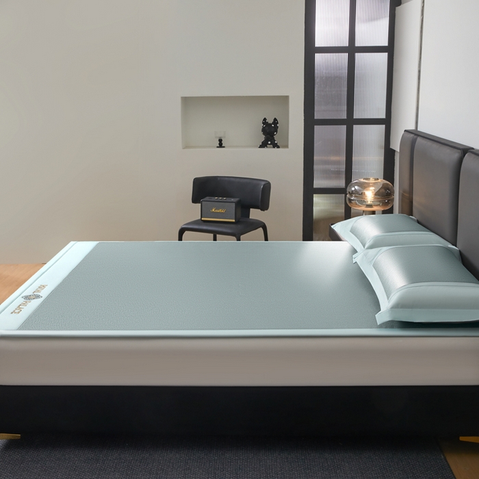 91家纺网 家纺一手货源 找家纺 全季家居 2025新款A类抗菌防螨幸运星系列冰藤席凉席席子 水绿 床席