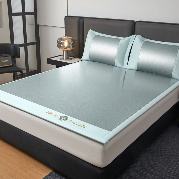 91家纺网 家纺一手货源 找家纺 全季家居 2025新款A类抗菌防螨幸运星系列冰藤席凉席席子 水绿 床席