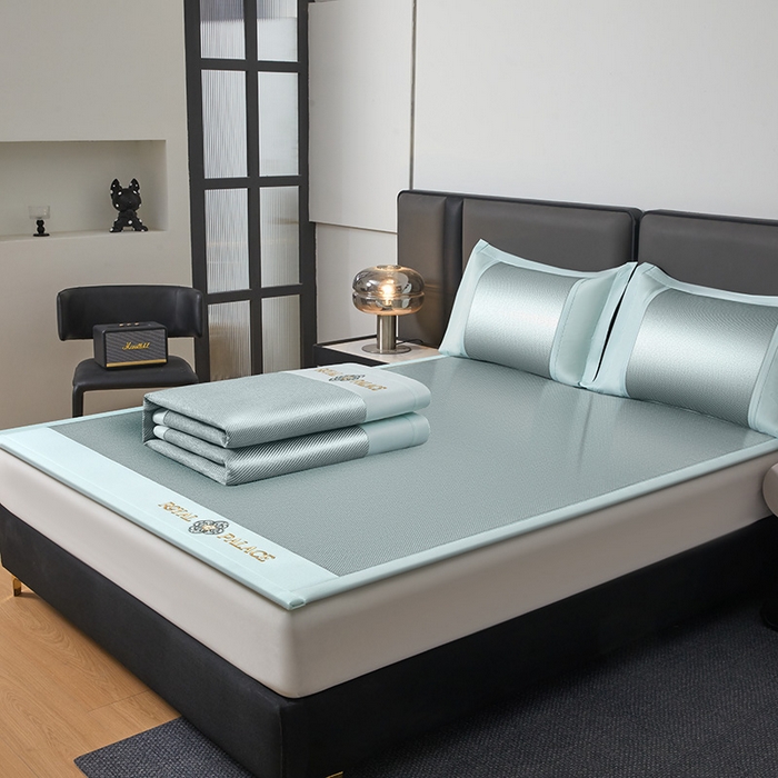 91家纺网 家纺一手货源 找家纺 全季家居 2025新款A类抗菌防螨幸运星系列冰藤席凉席席子 水绿 床席