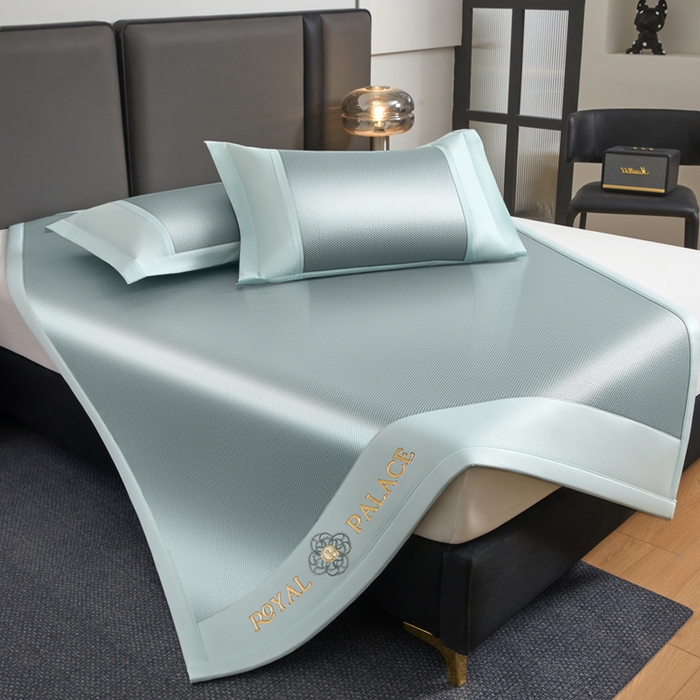 91家纺网 家纺一手货源 找家纺 全季家居 2025新款A类抗菌防螨幸运星系列冰藤席凉席席子 水绿 床席