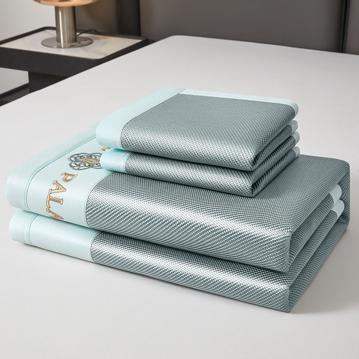 91家纺网 家纺一手货源 找家纺 全季家居 2025新款A类抗菌防螨幸运星系列冰藤席凉席席子 水绿 床席