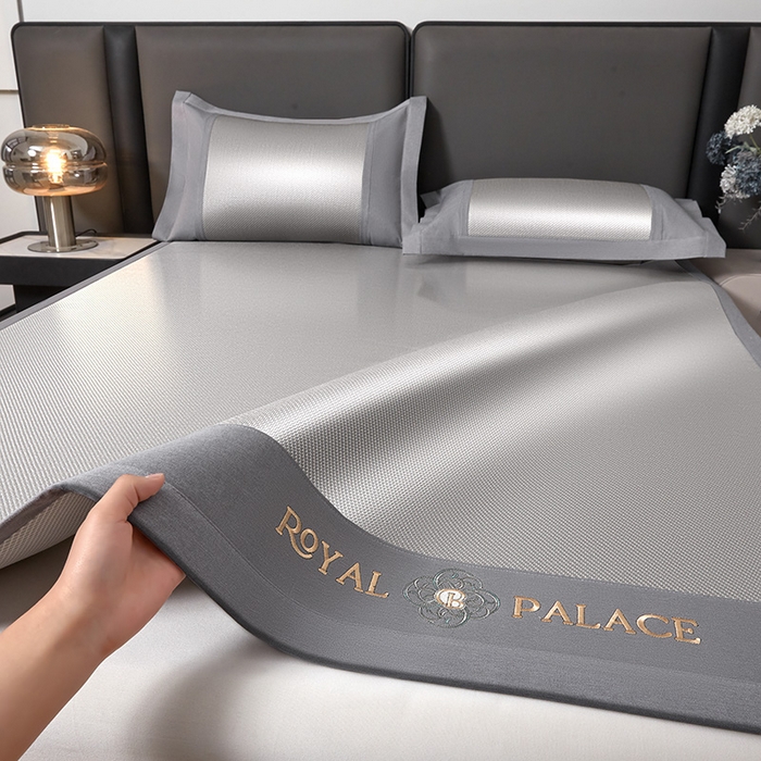 91家纺网 家纺一手货源 找家纺 全季家居 2025新款A类抗菌防螨幸运星系列冰藤席凉席席子 银灰 床席