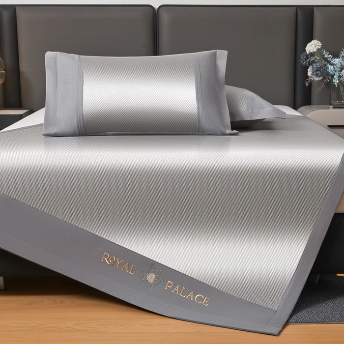 91家纺网 家纺一手货源 找家纺 全季家居 2025新款A类抗菌防螨幸运星系列冰藤席凉席席子 银灰 床席