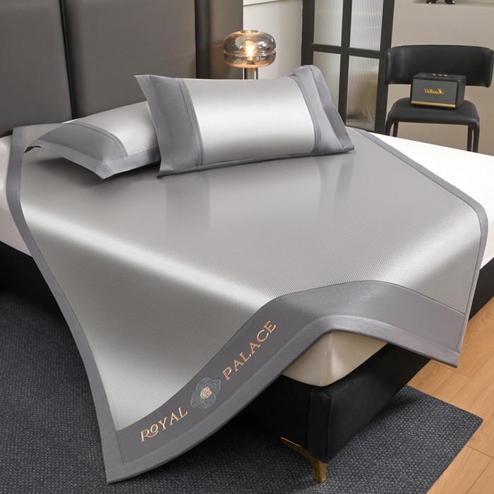 91家纺网 家纺一手货源 找家纺 全季家居 2025新款A类抗菌防螨幸运星系列冰藤席凉席席子 银灰 床席