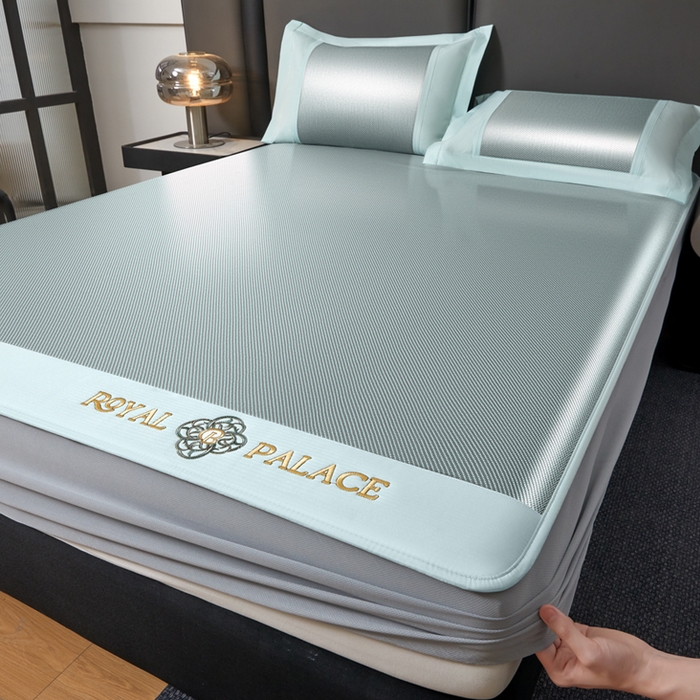 91家纺网 家纺一手货源 找家纺 全季家居 2025新款A类抗菌防螨幸运星系列冰藤席凉席席子 水绿 床笠