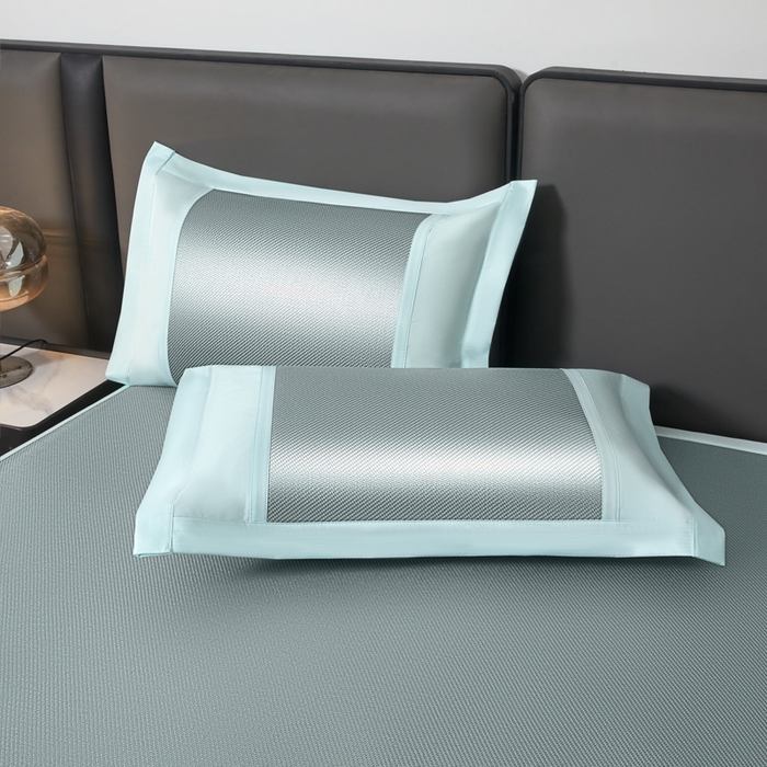 91家纺网 家纺一手货源 找家纺 全季家居 2025新款A类抗菌防螨幸运星系列冰藤席凉席席子 水绿 床笠