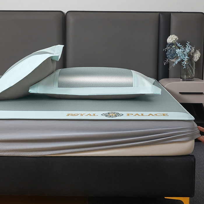 91家纺网 家纺一手货源 找家纺 全季家居 2025新款A类抗菌防螨幸运星系列冰藤席凉席席子 水绿 床笠