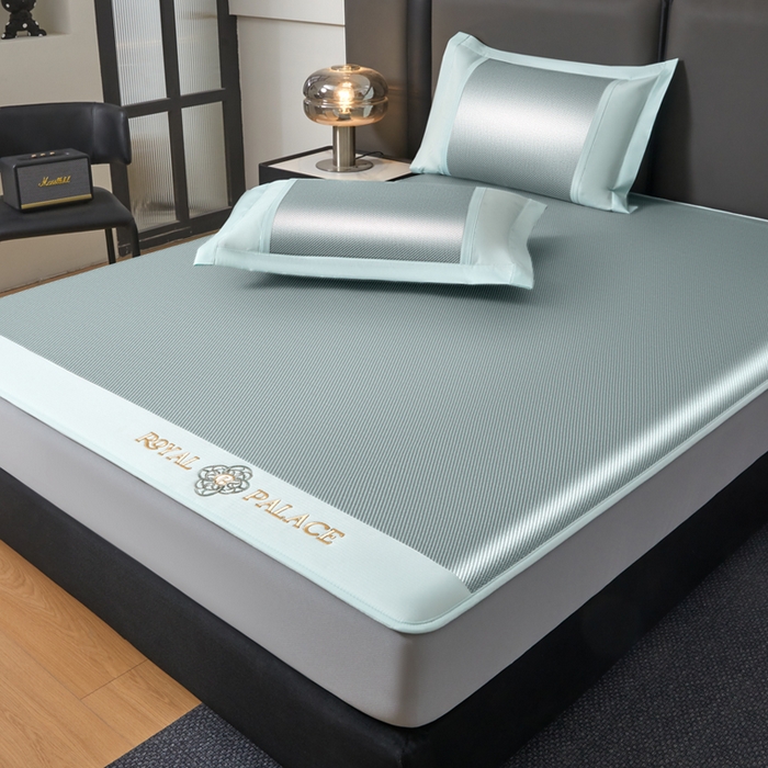 91家纺网 家纺一手货源 找家纺 全季家居 2025新款A类抗菌防螨幸运星系列冰藤席凉席席子 水绿 床笠