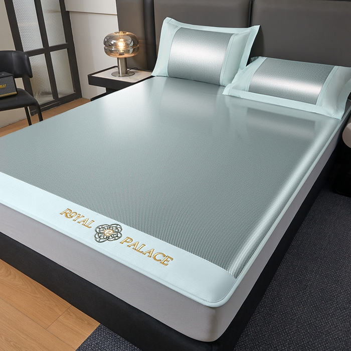 91家纺网 家纺一手货源 找家纺 全季家居 2025新款A类抗菌防螨幸运星系列冰藤席凉席席子 水绿 床笠