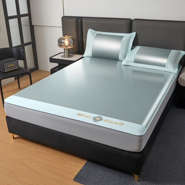 91家纺网 家纺一手货源 找家纺 全季家居 2025新款A类抗菌防螨幸运星系列冰藤席凉席席子 水绿 床笠