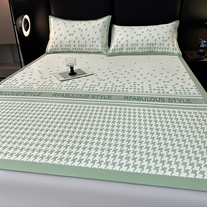 91家纺网 家纺一手货源 找家纺 全季家居 2025新款A类轻奢系列数码印花冰藤席凉席席子 千鸟格-浅绿 床席