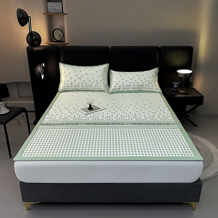 91家纺网 家纺一手货源 找家纺 全季家居 2025新款A类轻奢系列数码印花冰藤席凉席席子 千鸟格-浅绿 床席